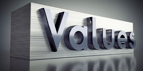 Values - metal typographical concept - 3D illustration