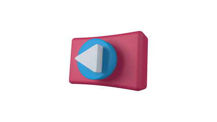 3D rendering, Pink and blue play button mock up, icon and symbol design, isolated on white background.