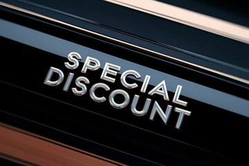 Obraz premium A car with a special discount on it. The car is black and shiny. The words 