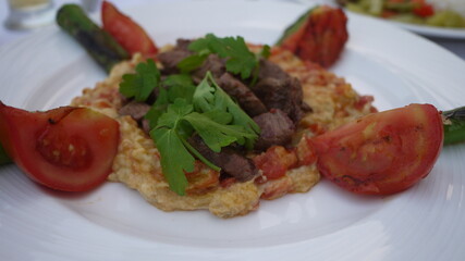 grilled meat with vegetables