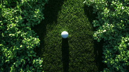 Golf Ball on Green Grass with Bush Illustration