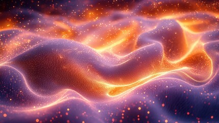 An abstract illustration of flowing waves illuminated by glowing particles. The design features vibrant colors and a mesmerizing background.