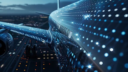 Airplane with Digital Pattern & City Lights