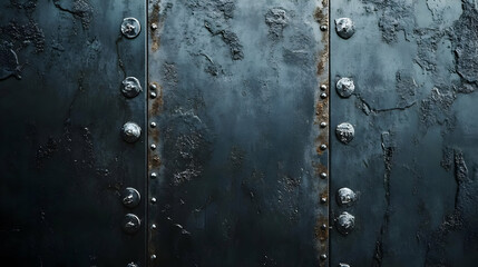 Dark Grey Metal Texture with Rusted Stripes and Rivets - Abstract Background