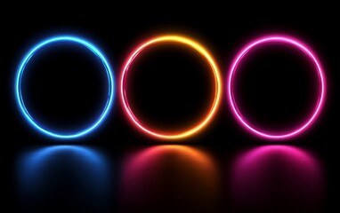 Iridescent Round Circles Featuring Soft Neon Light and Color Blend Mesh