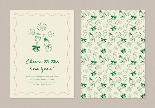 Happy New Year Invitation Card Layout with Drinks