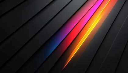 Fototapeta premium Diagonal Black Stripes with Glowing Multicolored Lines