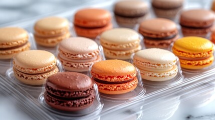 Obraz premium Beautifully Packaged Colorful Macaroons in Clear Plastic for Presentation