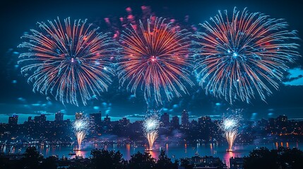 Obraz premium Vibrant Fireworks Display Lighting Up the Night Sky