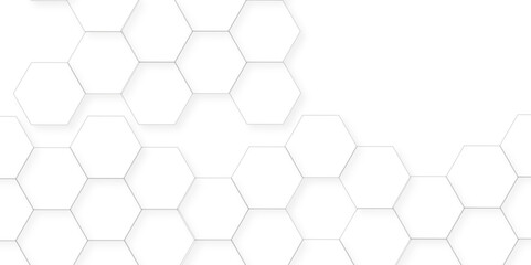 Abstract white background with hexagon and hexagonal background. Luxury white pattern with hexagons. abstract 3d hexagonal background with shadow. 3D futuristic abstract honeycomb mosaic background.