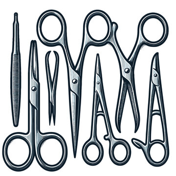 surgical tools set, silver, line art clip art preview