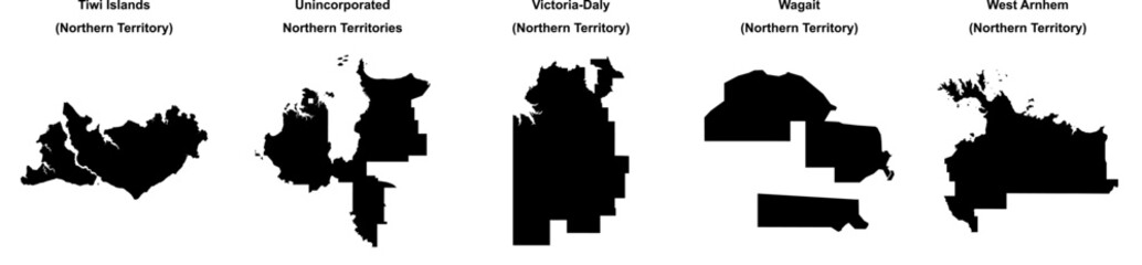 Tiwi Islands, Unincorporated Northern Territories, Victoria-Daly, Wagait, West Arnhem outline maps