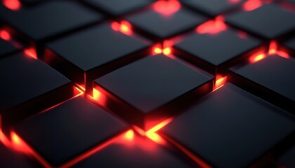 Red Glowing Lights on a Black Geometric Pattern