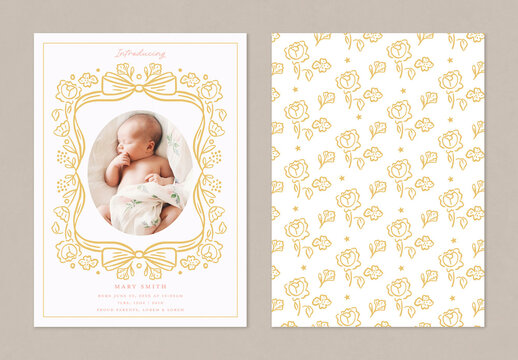 Floral Baby Annoucement Template with Bow