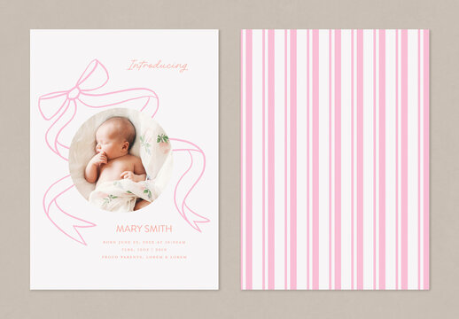 Baby Announcement Card with Pink Bow