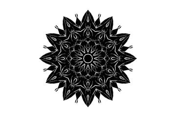  Black and white circular mandala sketch showcasing unique shapes and fine line work