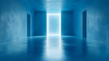 Fototapeta premium Blue Hallway with Light at the End 3D Illustration
