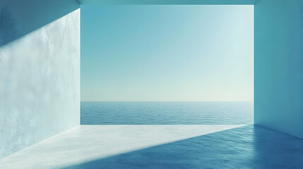 Blue and White Minimalist Ocean View Background Illustration