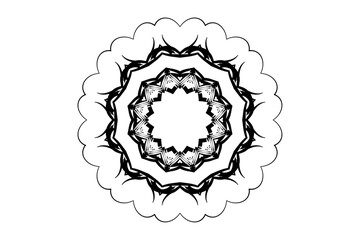  Black and white mandala design on a bright white backdrop, showcasing its complex patterns and artistic charm