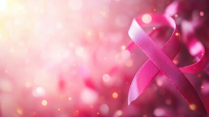 A symbolic pink ribbon represents breast cancer awareness against a gentle pink background