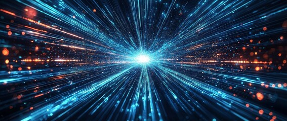 Naklejka premium Modern abstract concept. Blue light background with stripes of light rays. Science and future technology concept.