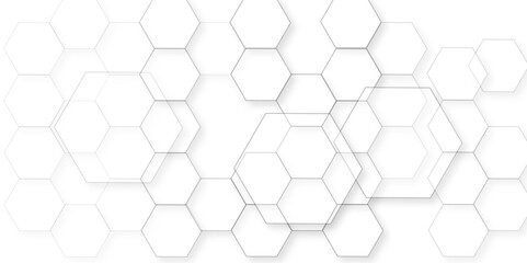 Naklejka premium Abstract white background with hexagon and hexagonal background. Luxury white pattern with hexagons. abstract 3d hexagonal background with shadow. 3D futuristic abstract honeycomb mosaic background.