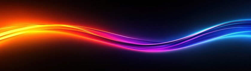 Abstract S-shaped Neon Light Waves in Red, Yellow, Purple, and Blue on Black Background