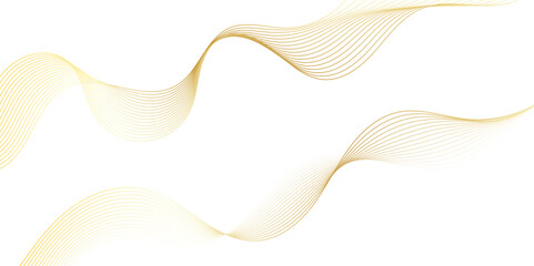 Abstract gold wave dynamic curve lines on transparent background with flowing particles. Digital energy waves technology concept. Modern backdrop design for business, presentation, banner.