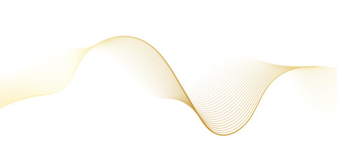 Abstract gold wave dynamic curve lines on transparent background with flowing particles. Digital energy waves technology concept. Modern backdrop design for business, presentation, banner.