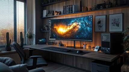 A contemporary home office with sleek furniture