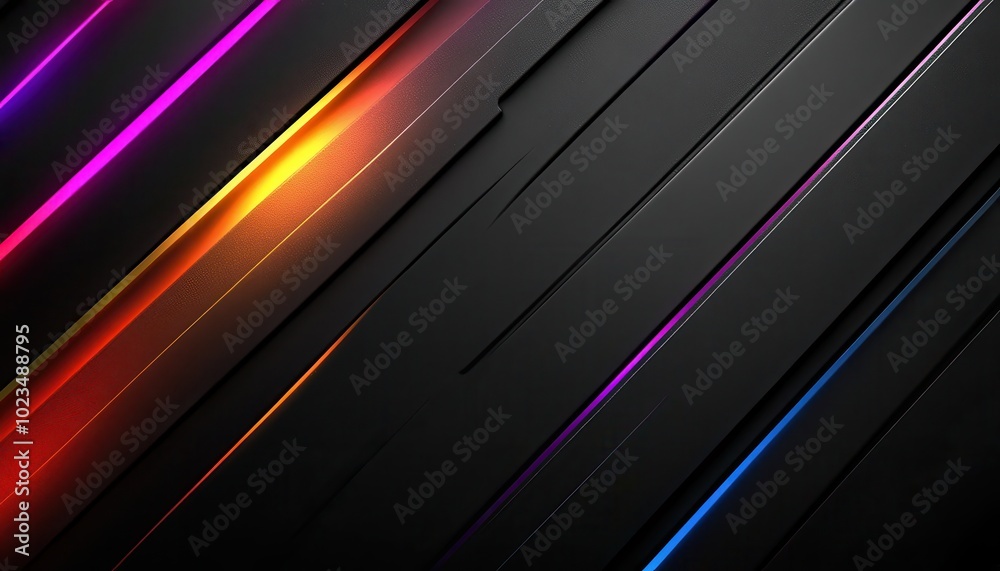 Aufkleber Abstract Geometric Pattern with Glowing Neon Lines on a Black Background
