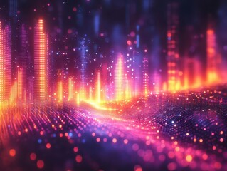 Fototapeta premium colorful abstract background featuring a neon equalizer effect, with sound waves pulsating in vibrant hues, creating an energetic and modern atmosphere