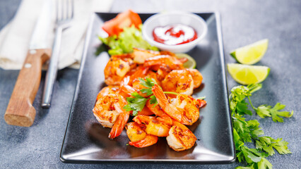 fried shrimp with spices with dipping sauce