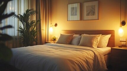 A contemporary bedroom with sleek furniture