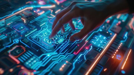 Fototapeta premium Hand Interacting with Futuristic Digital Interface