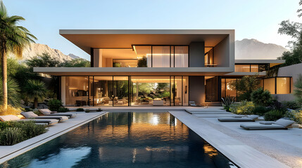 Fototapeta premium Modern Luxury House with Swimming Pool 3D Illustration