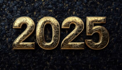Golden 2025 on a Black Textured Background