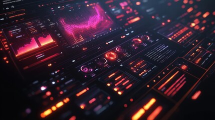 Obraz premium A vibrant, futuristic interface featuring glowing panels and controls, showcasing a blend of technology and digital aesthetics.