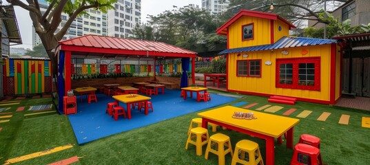 Obraz premium Creative and interactive kids party arrangement with themed decorations for a memorable celebration