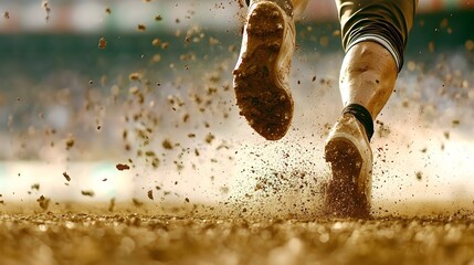 Heroic Bat Swing in Slow Motion - Dramatic Capture of Dirt Flying and Cinematic Lighting in Stadium Action
