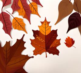 Fototapeta premium Colorful autumn maple leaves scattered on the ground clipart illustration of traditional autumn leaves for postcards.generative ai