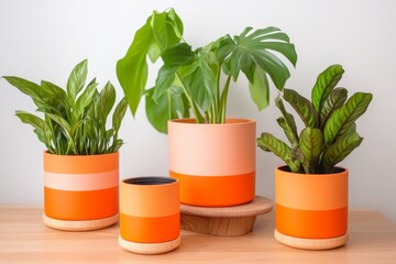 Obraz premium Minimalist Mockup of a Wooden Frame on a Table with Plants Against a White Background