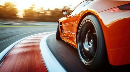 Orange Sports Car Accelerating on Race Track