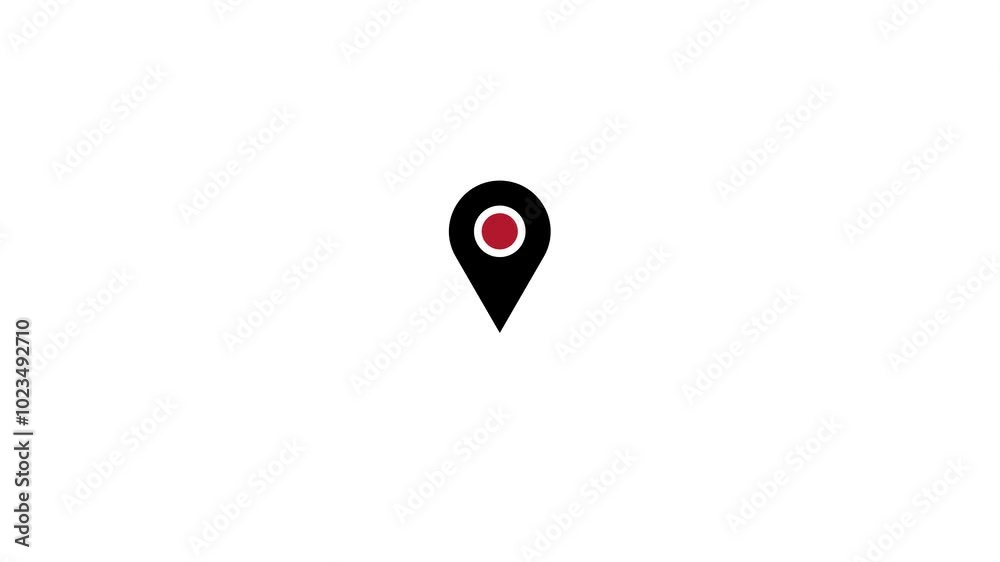 Fototapete GPS location pointer animated with radio wave, location map pointer with pin icon and location 4k animation