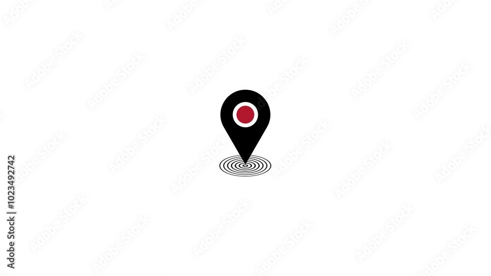 Fototapete GPS location pointer animated with radio wave, location map pointer with pin icon and location 4k animation