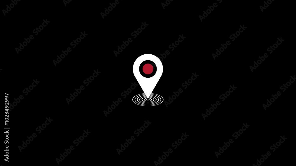 Fototapete GPS location pointer animated with radio wave, location map pointer with pin icon and location 4k animation
