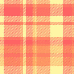 Paint pattern seamless textile, list check fabric vector. Flowing tartan texture plaid background in red and yellow colors.