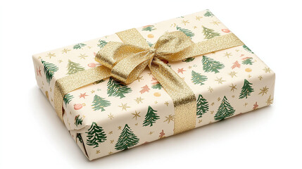 Christmas gift box template with decorative wrapping and festive bow isolated on white background