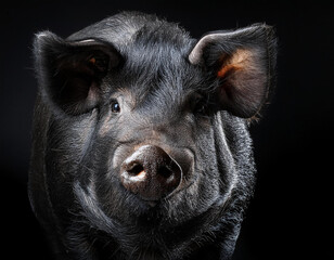 Retrato frontal de cerdo negro iberico