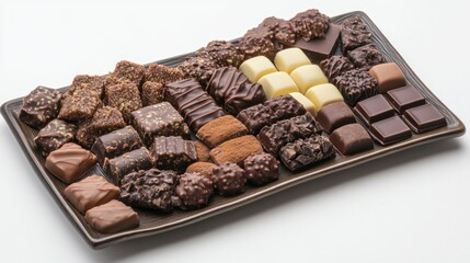 Assorted Chocolate Candies on a Wooden Tray